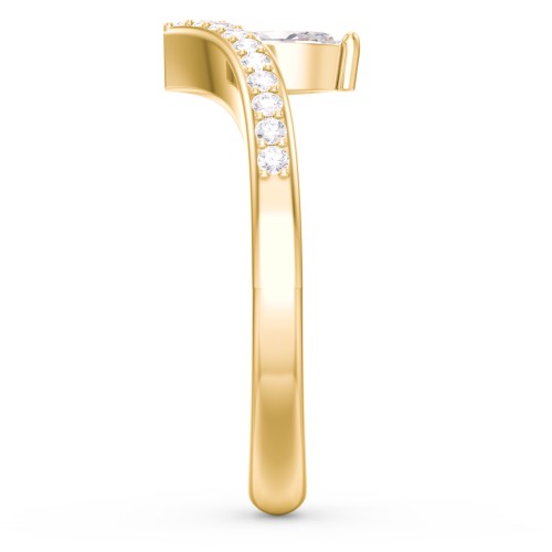 Marquise Birthstone V-Shape Ring With Accents – 18K Gold Plated Silver with Cubic Zirconia and White Premium Zirconia