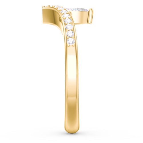 Marquise Birthstone V-Shape Ring With Accents – 18K Gold Plated Silver with Diamond