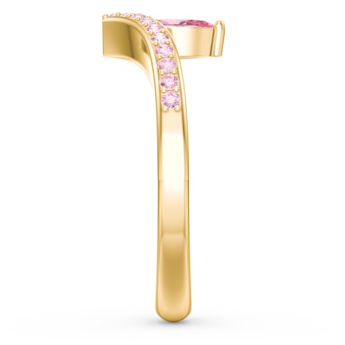 Marquise Birthstone V-Shape Ring With Accents – 18K Gold Plated Silver with Pink Tourmaline and Fancy Pink Premium Zirconia