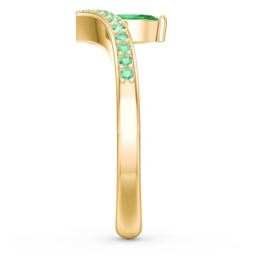 Marquise Birthstone V-Shape Ring With Accents – 18K Gold Plated Silver with Emerald and Green Premium Zirconia