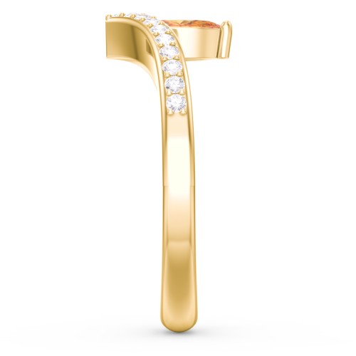 Marquise Birthstone V-Shape Ring With Accents – 18K Gold Plated Silver with Citrine and White Premium Zirconia