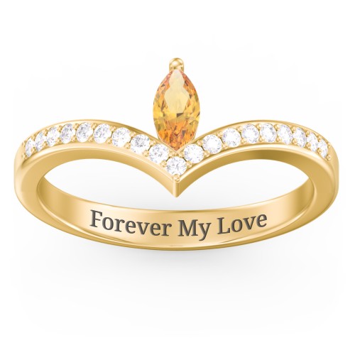 Marquise Birthstone V-Shape Ring With Accents – 18K Gold Plated Silver with Citrine and White Premium Zirconia