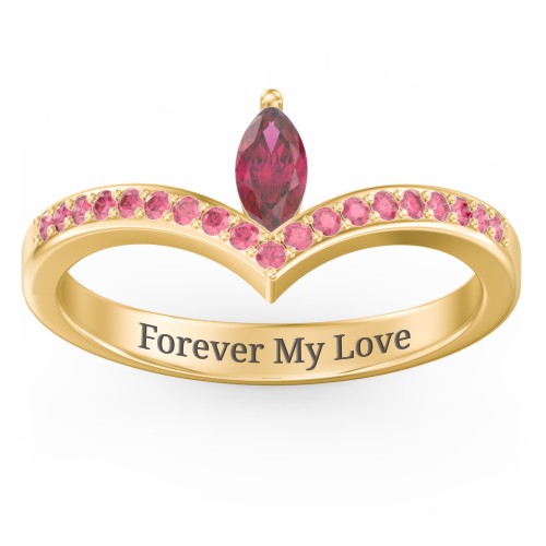 Marquise Birthstone V-Shape Ring With Accents – 18K Gold Plated Silver with Ruby and Red Premium Zirconia