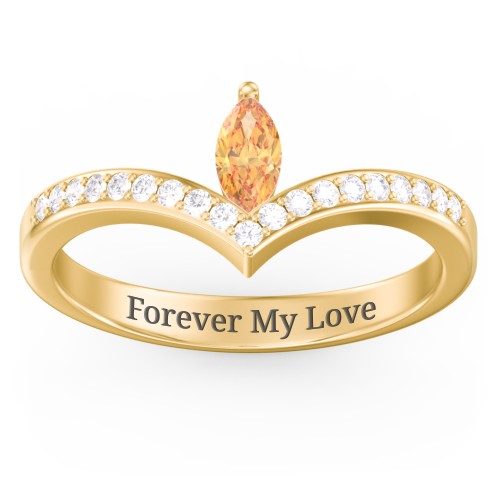 Marquise Birthstone V-Shape Ring With Accents – 18K Gold Plated Silver with Citrine and White Premium Zirconia