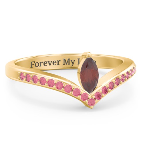 Marquise Birthstone V-Shape Ring With Accents – 18K Gold Plated Silver with Garnet and Red Premium Zirconia