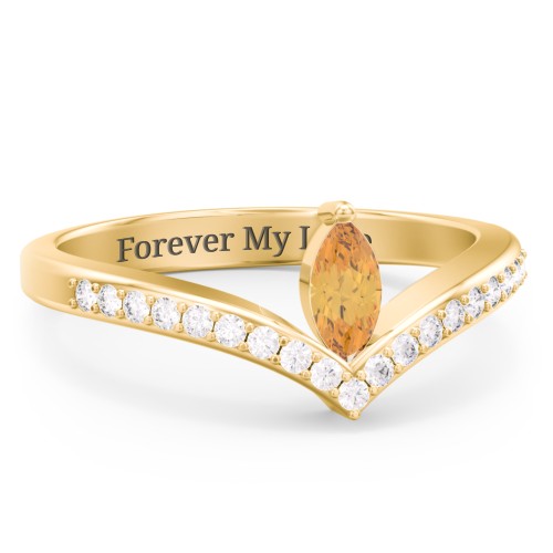 Marquise Birthstone V-Shape Ring With Accents – 18K Gold Plated Silver with Citrine and White Premium Zirconia