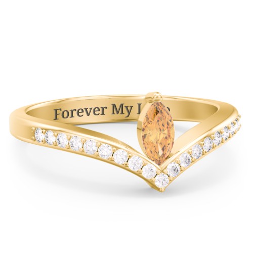 Marquise Birthstone V-Shape Ring With Accents – 18K Gold Plated Silver with Citrine and White Premium Zirconia