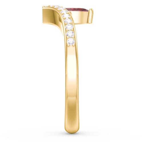 Marquise Birthstone V-Shape Ring With Accents – 10K Yellow Gold with Red Premium Zirconia and White Premium Zirconia