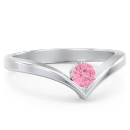 Round Birthstone V-Shape Ring