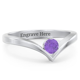 Round Birthstone V-Shape Ring