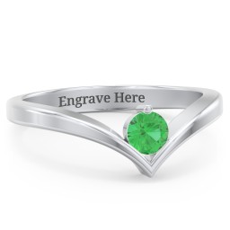 Round Birthstone V-Shape Ring