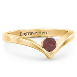 Round Birthstone V-Shape Ring in 18K Gold Plated Silver