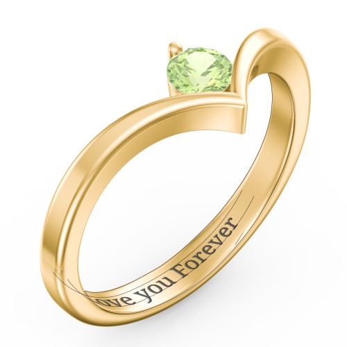 Round Birthstone V-Shape Ring