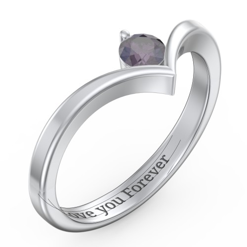 Round Birthstone V-Shape Ring