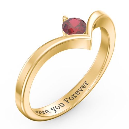 Round Birthstone V-Shape Ring
