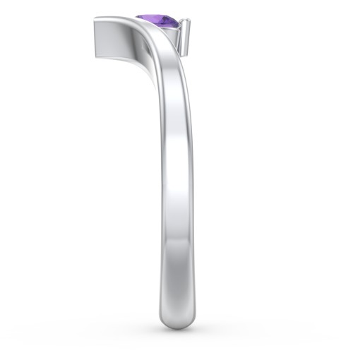 Round Birthstone V-Shape Ring