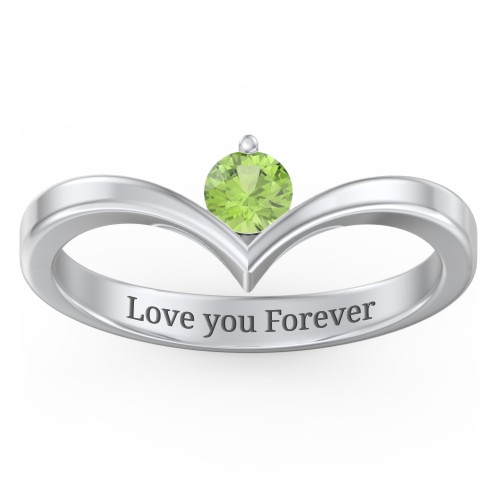 Round Birthstone V-Shape Ring