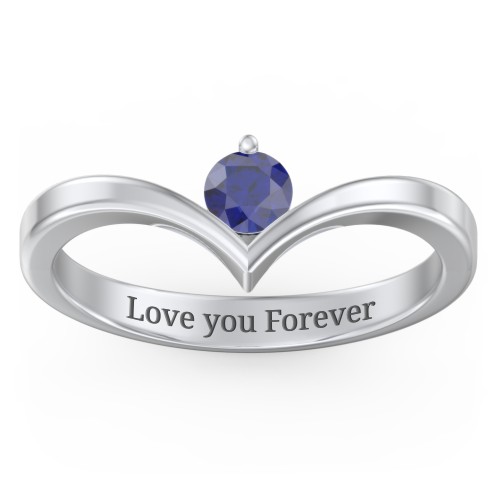 Round Birthstone V-Shape Ring