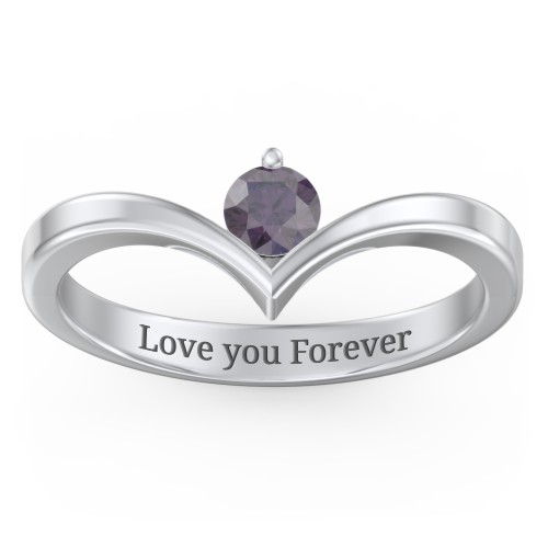 Round Birthstone V-Shape Ring