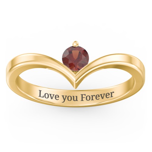 Round Birthstone V-Shape Ring