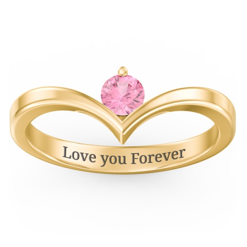 Round Birthstone V-Shape Ring – 18K Gold Plated Silver with Pink Tourmaline
