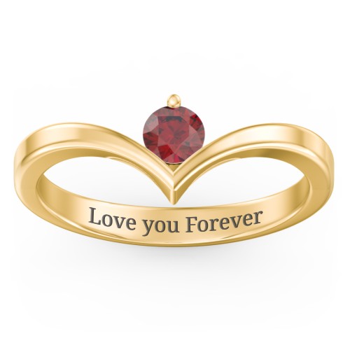 Round Birthstone V-Shape Ring