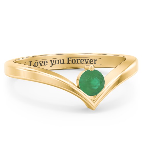 Round Birthstone V-Shape Ring