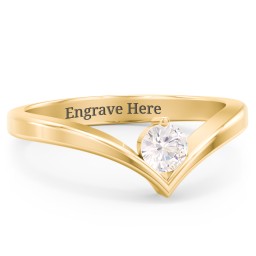Round Birthstone V-Shape Ring in 18K Gold Plated Silver with Cubic Zirconia