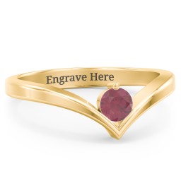 Round Birthstone V-Shape Ring in 18K Gold Plated Silver with Ruby and Lab Diamond