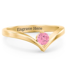 Round Birthstone V-Shape Ring in 18K Gold Plated Silver with Pink Tourmaline