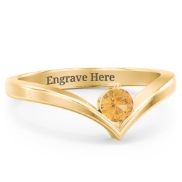 Round Birthstone V-Shape Ring in 18K Gold Plated Silver with Citrine and Lab Diamond
