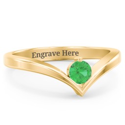 Round Birthstone V-Shape Ring in 18K Gold Plated Silver with Emerald