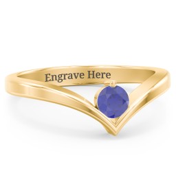 Round Birthstone V-Shape Ring in 18K Gold Plated Silver with Blue Sapphire
