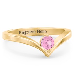 Round Birthstone V-Shape Ring in 18K Gold Plated Silver with Pink Tourmaline