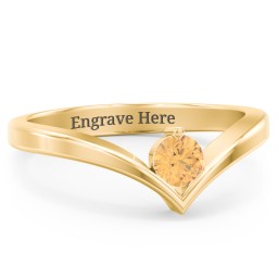 Round Birthstone V-Shape Ring in 18K Gold Plated Silver with Citrine