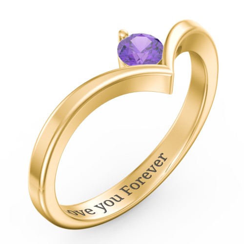 Round Birthstone V-Shape Ring – 18K Gold Plated Silver with Amethyst