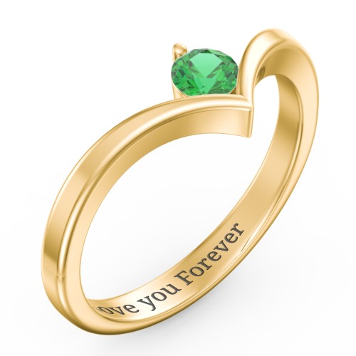 Round Birthstone V-Shape Ring – 18K Gold Plated Silver with Emerald