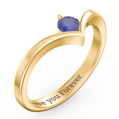 Round Birthstone V-Shape Ring – 18K Gold Plated Silver with Blue Sapphire