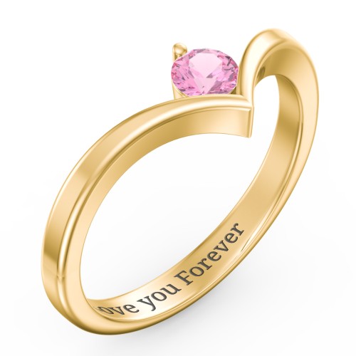 Round Birthstone V-Shape Ring – 18K Gold Plated Silver with Pink Tourmaline