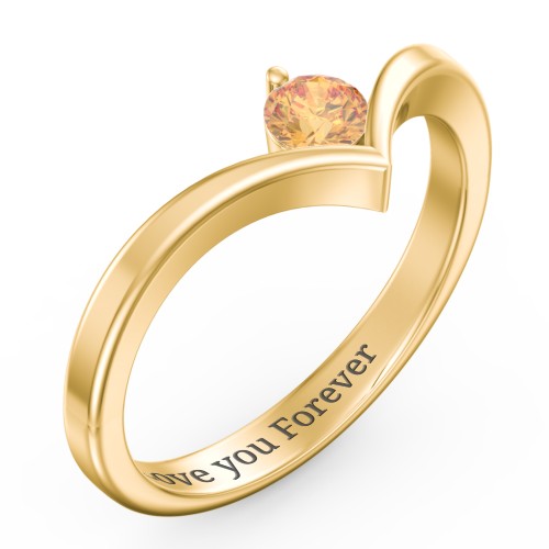 Round Birthstone V-Shape Ring – 18K Gold Plated Silver with Citrine