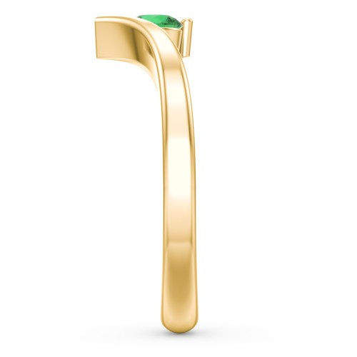 Round Birthstone V-Shape Ring – 18K Gold Plated Silver with Emerald