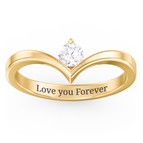 Round Birthstone V-Shape Ring – 18K Gold Plated Silver with Lab Diamond