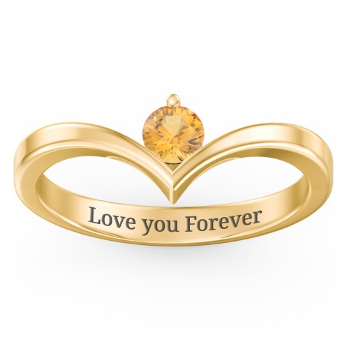Round Birthstone V-Shape Ring – 18K Gold Plated Silver with Citrine
