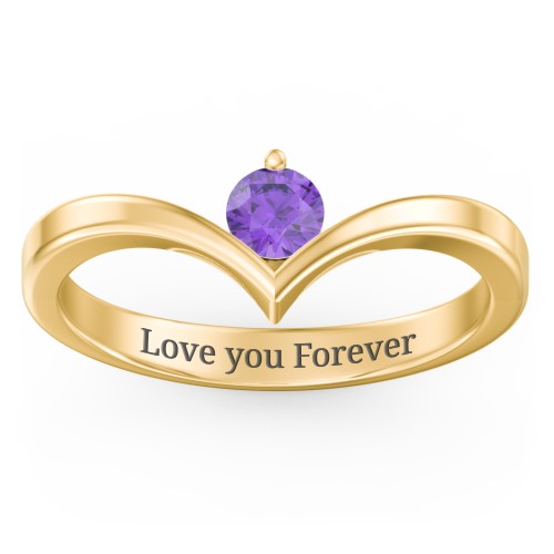 Round Birthstone V-Shape Ring – 18K Gold Plated Silver with Amethyst