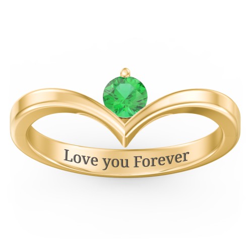 Round Birthstone V-Shape Ring – 18K Gold Plated Silver with Emerald