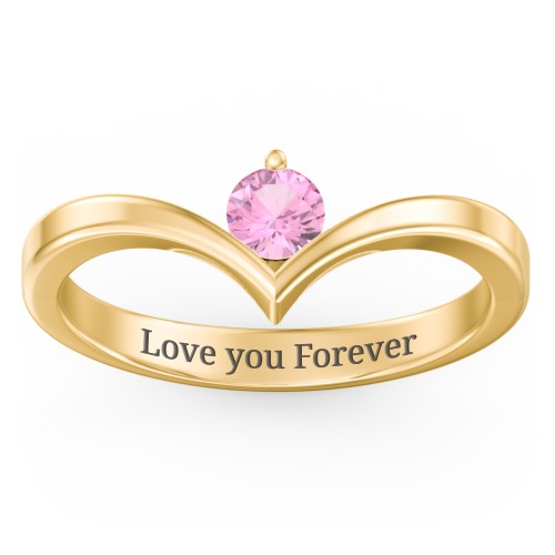 Round Birthstone V-Shape Ring – 18K Gold Plated Silver with Pink Tourmaline