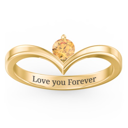 Round Birthstone V-Shape Ring – 18K Gold Plated Silver with Citrine