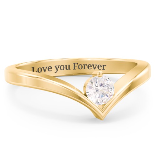 Round Birthstone V-Shape Ring – 18K Gold Plated Silver with Cubic Zirconia