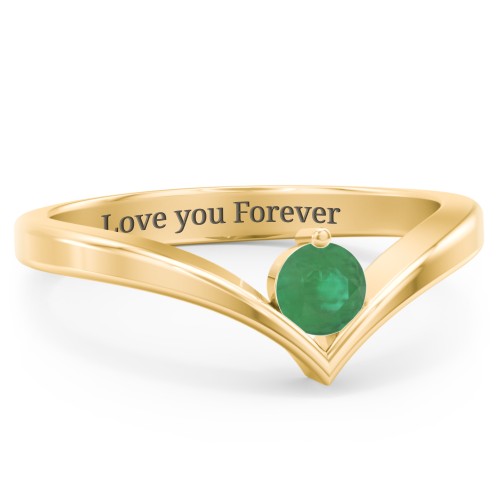 Round Birthstone V-Shape Ring – 18K Gold Plated Silver with Emerald