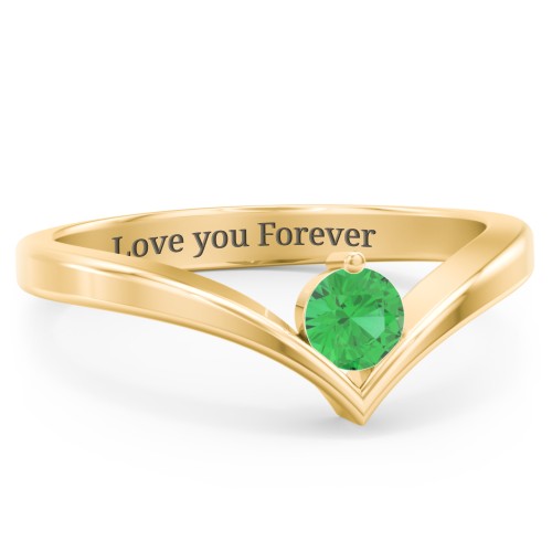Round Birthstone V-Shape Ring – 18K Gold Plated Silver with Emerald